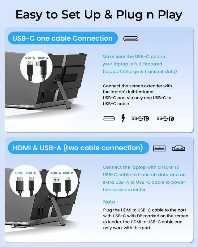 Alt view image 5 of 5 - Laptop Screen Extender, 14" 1080P FHD Portable Monitor for Laptop,Ultra-Slim & Lightweight Dual Monitor for 13"-17" Laptops, Plug & Play, Compatible with Windows/Mac/Android/Linux/Chrome (Grey)