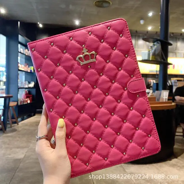 Alt view image 3 of 5 - AuroiCCY for iPad Pro 12.9 inch 6th/5th/4th/3rd Case (2022/2021/2020/2018), Girly Woman Cute Crown Elegant PU Leather Bling Diamond Smart Auto Wake/Sleep Stand Flip Cover for iPad Pro 12.9 (Hot Pink)