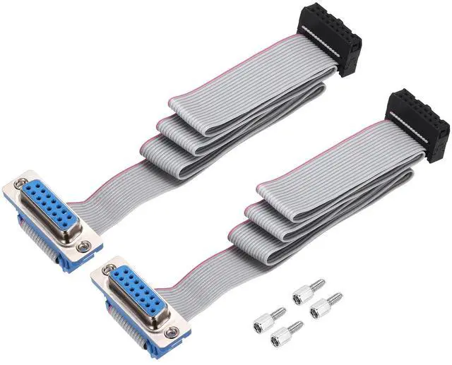 Main image of MECCANIXITY 2Pcs 16Pin Flat Ribbon Cable Gray DB15 Female to FC-16P 2.54mm Pitch 50cm Length DB Serial Port Cable for Computer, LED Display, DVD with 4 Screws