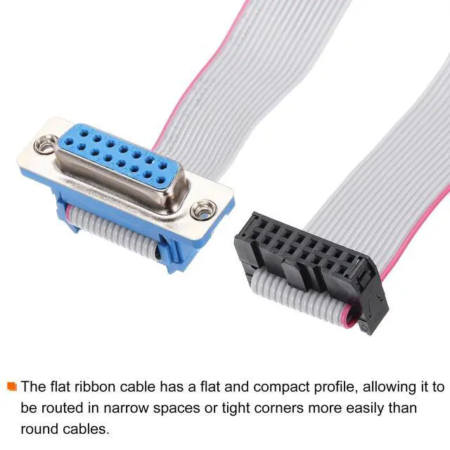 Alt view image 4 of 5 - MECCANIXITY 2Pcs 16Pin Flat Ribbon Cable Gray DB15 Female to FC-16P 2.54mm Pitch 50cm Length DB Serial Port Cable for Computer, LED Display, DVD with 4 Screws