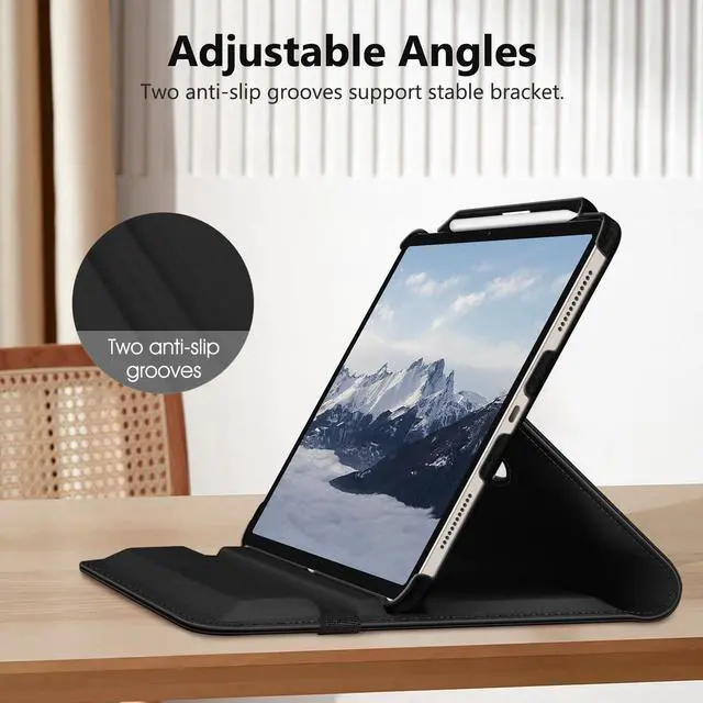 Alt view image 4 of 4 - Fintie Rotating Case for iPad Air 13-inch (M3) 2025, (M2) 2024-360 Degree Swiveling Protective Stand Cover with Pencil Holder, Auto Wake/Sleep, Black