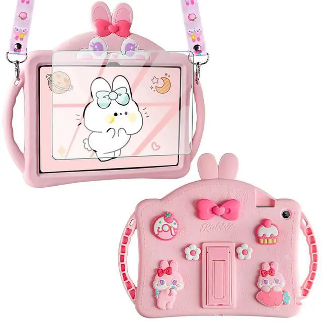 Main image of VOFUOE for Samsung Galaxy Tab A9 Plus Case for Kids Girls with Screen Protector Shoulder Straps Handle Rabbit Soft Silicone Tablet Cover for Galaxy Tab A9 Plus 11'' 2023-Pink