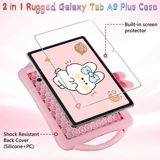 Alt view image 3 of 5 - VOFUOE for Samsung Galaxy Tab A9 Plus Case for Kids Girls with Screen Protector Shoulder Straps Handle Rabbit Soft Silicone Tablet Cover for Galaxy Tab A9 Plus 11'' 2023-Pink