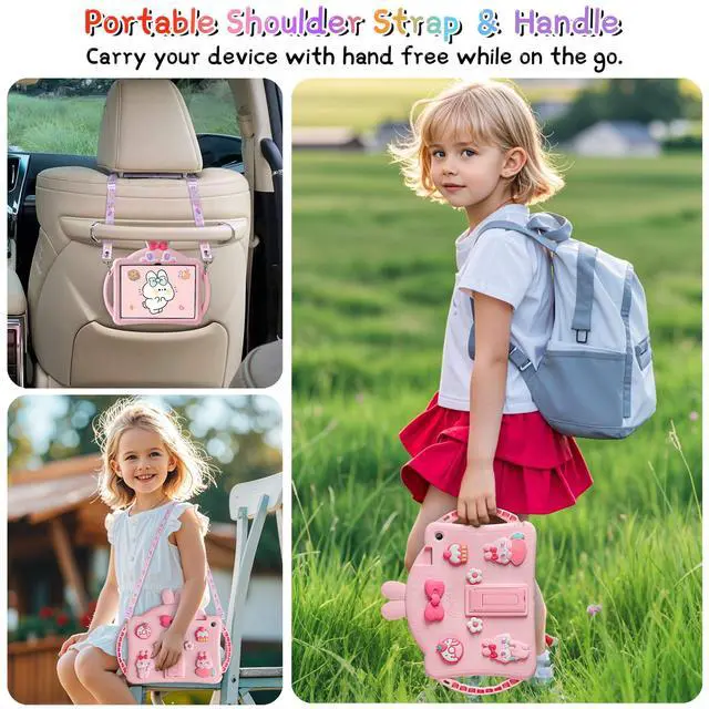 Alt view image 2 of 5 - VOFUOE for Samsung Galaxy Tab A9 Plus Case for Kids Girls with Screen Protector Shoulder Straps Handle Rabbit Soft Silicone Tablet Cover for Galaxy Tab A9 Plus 11'' 2023-Pink