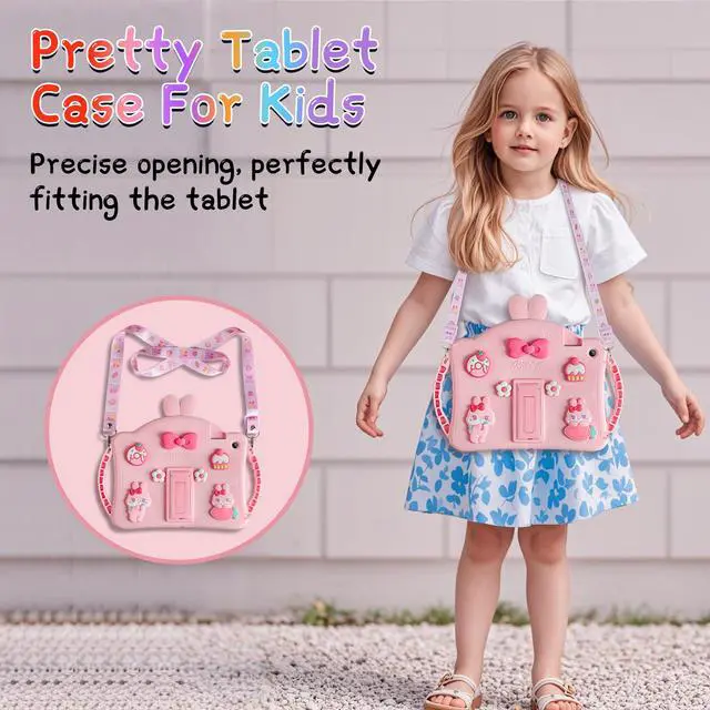 Alt view image 5 of 5 - VOFUOE for Samsung Galaxy Tab A9 Plus Case for Kids Girls with Screen Protector Shoulder Straps Handle Rabbit Soft Silicone Tablet Cover for Galaxy Tab A9 Plus 11'' 2023-Pink