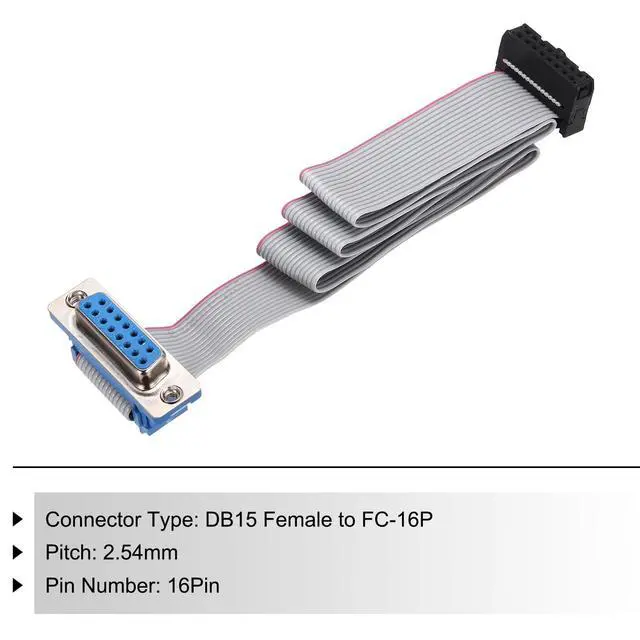 Alt view image 3 of 5 - MECCANIXITY 2Pcs 16Pin Flat Ribbon Cable Gray DB15 Female to FC-16P 2.54mm Pitch 50cm Length DB Serial Port Cable for Computer, LED Display, DVD with 4 Screws