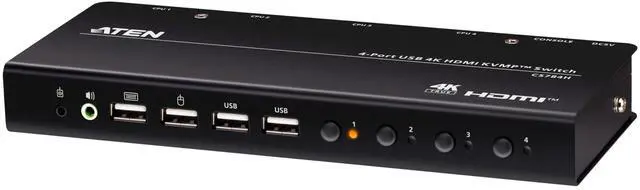 Main image of ATEN CS784H 4-Port USB HDMI KVM Switch - 4K UHD 60Hz, Audio Support, Peripheral Sharing USB 2.0 Hub, Remote Port Selector  Control 4 HDMI Computers with One Keyboard, Mouse, Monitor