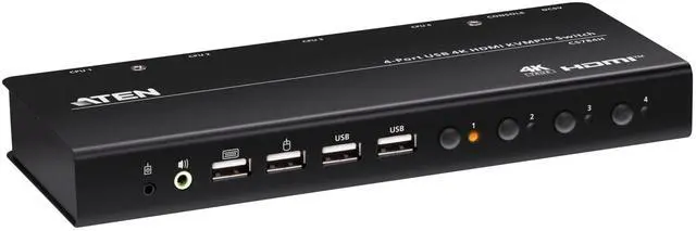 Alt view image 3 of 5 - ATEN CS784H 4-Port USB HDMI KVM Switch - 4K UHD 60Hz, Audio Support, Peripheral Sharing USB 2.0 Hub, Remote Port Selector  Control 4 HDMI Computers with One Keyboard, Mouse, Monitor