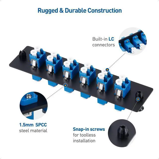 Alt view image 5 of 5 - Cable Matters 12 Fibers LC to LC OS2 Single Mode Fiber Patch Panel with 6 x LCLC UPC Duplex Fiber Optic Adapters - LGX Compatible