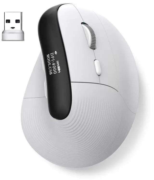 Main image of Eelexa Wireless Ergonomic Vertical Mouse with OLED Screen Display for Right Hand, Rechargeable Bluetooth Optical Computer Mice,Compatible with Windows MAC OS (White)