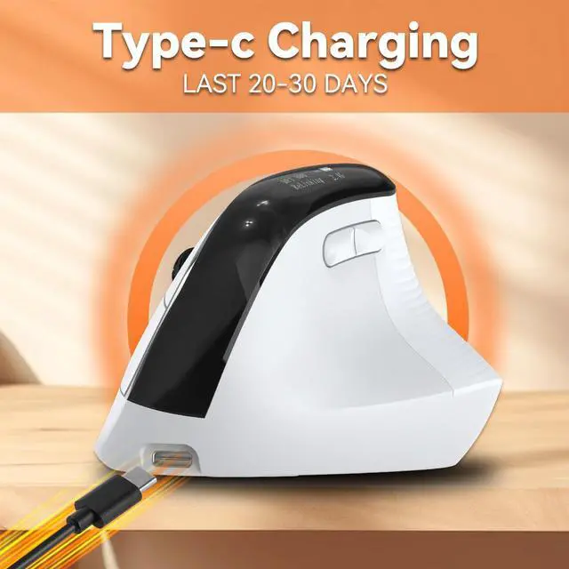 Alt view image 5 of 5 - Eelexa Wireless Ergonomic Vertical Mouse with OLED Screen Display for Right Hand, Rechargeable Bluetooth Optical Computer Mice,Compatible with Windows MAC OS (White)