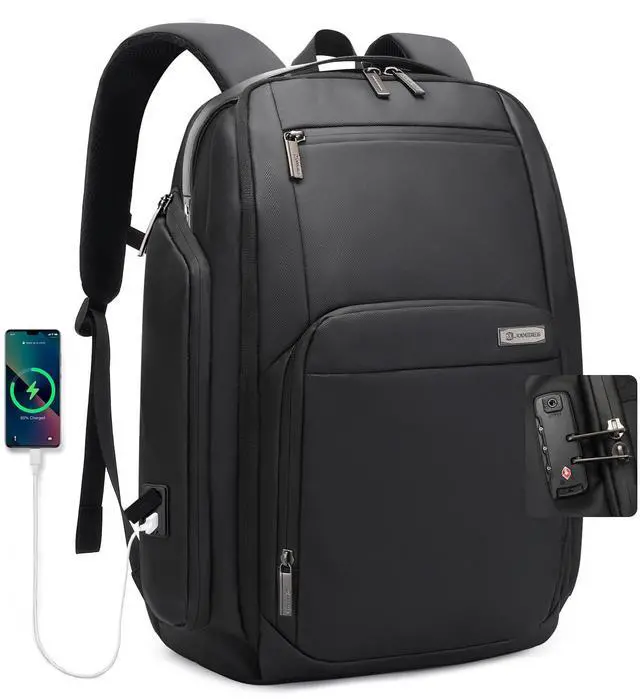 Main image of JD JODEBES 40L Business Travel Backpack for men with password lock, Expandable Water Resistant 17 Inch Laptop Backpack with USB Port, Black Computer Backpack for College/Work