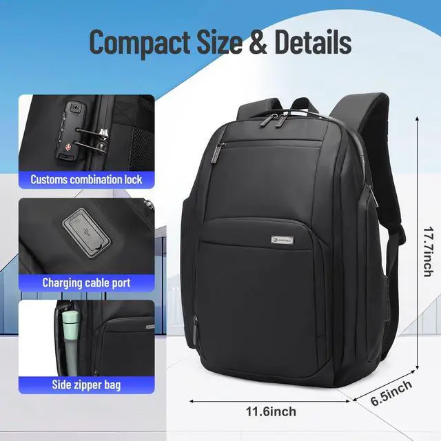 Alt view image 3 of 5 - JD JODEBES 40L Business Travel Backpack for men with password lock, Expandable Water Resistant 17 Inch Laptop Backpack with USB Port, Black Computer Backpack for College/Work