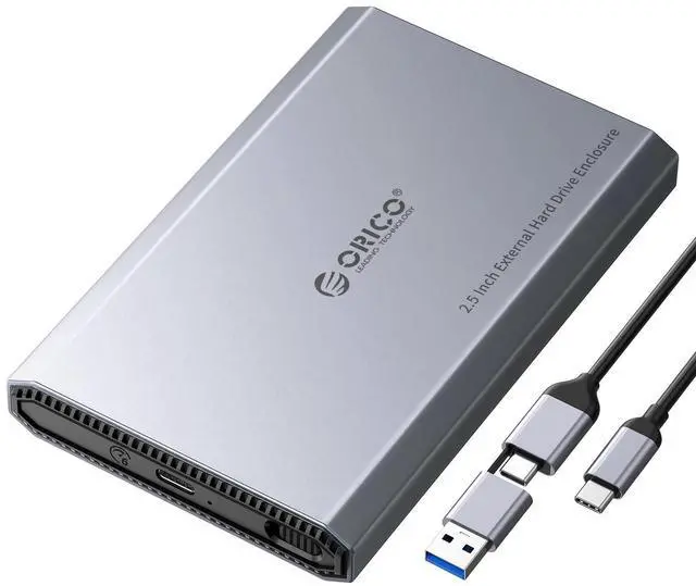 Main image of ORICO Aluminum USB C Hard Drive Enclosure for 2.5 Inch SATA SSD/HDD, USB 3.2 GEN 2 USB C to USB A/C 2 in 1 Cable, Support macOS Windows Linux OS, Compatible with Samsung Crucial WD Drives(DD25-C3)