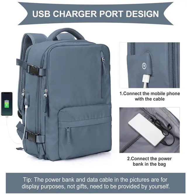 Alt view image 3 of 5 - Large Travel Backpack Women, Carry On Backpack,Hiking Backpack Waterproof Outdoor Sports Rucksack Casual Daypack with USB Charging Port Shoes Compartment, Jewel Blue