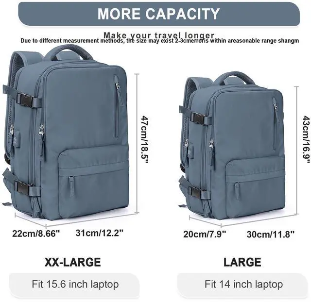 Alt view image 4 of 5 - Large Travel Backpack Women, Carry On Backpack,Hiking Backpack Waterproof Outdoor Sports Rucksack Casual Daypack with USB Charging Port Shoes Compartment, Jewel Blue