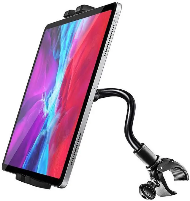 Main image of woleyi Gooseneck Spin Bike Tablet Mount, Elliptical Treadmill Tablet Holder, Indoor Peloton Stationary Exercise Bicycle Handlebar Clamp for iPad Pro Air Mini, Galaxy Tabs, Kindle, E-Book, 4-13" Device
