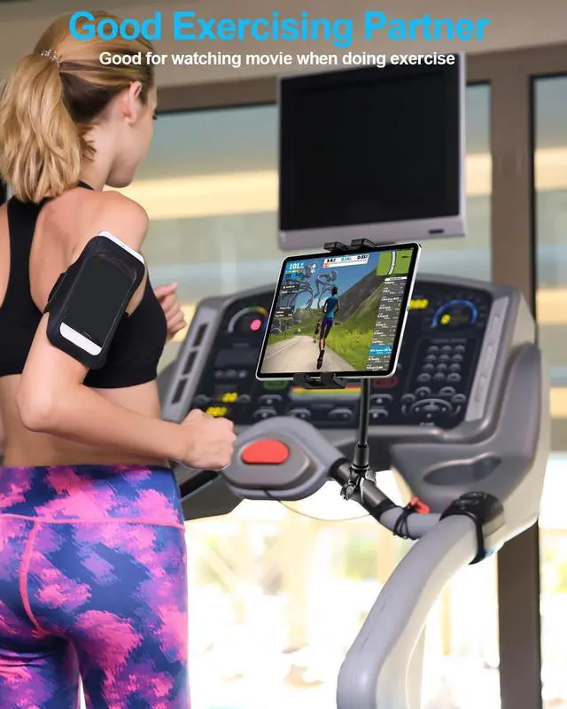 Alt view image 5 of 5 - woleyi Gooseneck Spin Bike Tablet Mount, Elliptical Treadmill Tablet Holder, Indoor Peloton Stationary Exercise Bicycle Handlebar Clamp for iPad Pro Air Mini, Galaxy Tabs, Kindle, E-Book, 4-13" Device