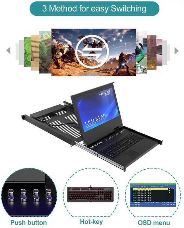 Alt view image 4 of 5 - 1pcs 8 Port HDMI LCD KVM Switch+1pcs 10ft HDMI KVM Cable