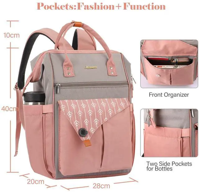 Alt view image 3 of 5 - MOMUVO Laptop Backpack for Women with USB Port, Student Bookbag Water Resistant Backpacks Teacher Doctor Nurse Work Stylish Travel Bags, Fits 17-Inch Laptop,Pink