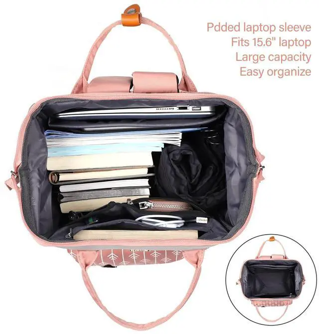 Alt view image 2 of 5 - MOMUVO Laptop Backpack for Women with USB Port, Student Bookbag Water Resistant Backpacks Teacher Doctor Nurse Work Stylish Travel Bags, Fits 17-Inch Laptop,Pink