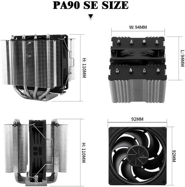 Alt view image 5 of 5 - Thermalright Peerless Assassin 90 SE Dual-Tower CPU Cooler,with Aluminum Heatsink Cooling,High Perfommance 4 Heat Pipes PC Cooler,Intel 1700/115X/1200/1851;AMD:AM4/AM5 for Desktop Cooler,110mm Tall