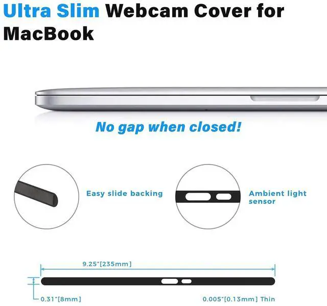 Alt view image 3 of 5 - Eyebloc Magnetic Camera Cover for Laptop - Compatible with MacBook Models Before 2020 (No Notch), Black - Ultra-Thin 0.01-Inch Webcam Slider with Ambient Light Sensor Access