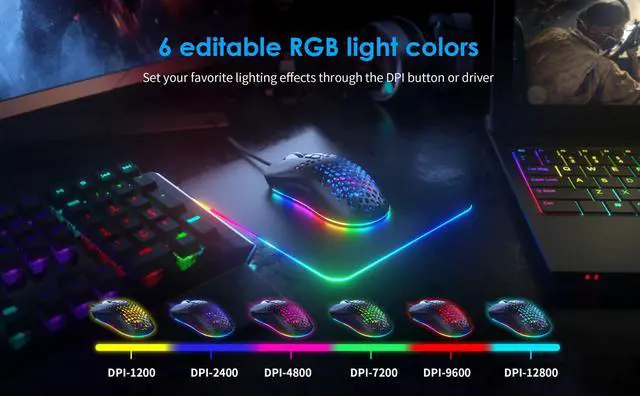 Alt view image 3 of 5 - Varbmt C306 RGB Wired Mouse with Honeycomb Shell,Office and Home USB Mice,Ergonomic Shape for Windows Computers,Macs,iPad,PC and Laptops,Black