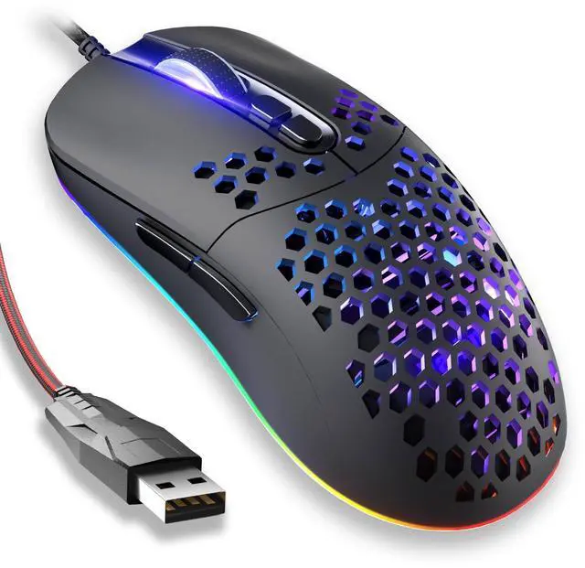 Main image of Varbmt C306 RGB Wired Mouse with Honeycomb Shell,Office and Home USB Mice,Ergonomic Shape for Windows Computers,Macs,iPad,PC and Laptops,Black