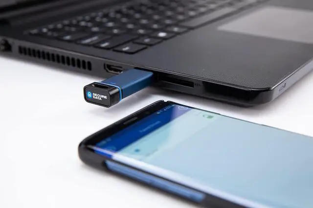 Alt view image 5 of 5 - SecureData SecureUSB BT 128GB Hardware Encrypted USB 3.0 Flash Drive FIPS 140-2 Level 3 Unlock via Phone app TAA Compliant, CJIS, HIPAA, CMMC, GDPR Compliant, Works with Mac and Win Free AV