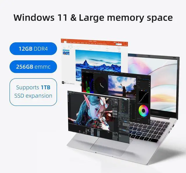 Alt view image 2 of 5 - Laptop Windows 11 Computer, 15.6 inch 12GB RAM with Notebook 256GB ROM, N5095 CPU Processors up to 2.9 GHZ, 5G WiFi/BT 4.2/HDMI - Business Laptops/Student Computer, Small Laptop with Wired Mouse & Pad