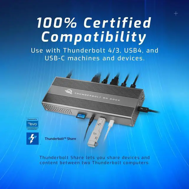 Alt view image 4 of 5 - OWC Thunderbolt Go Dock, 11 Ports, Built in Power Supply, 90W Charging, TB4 (USB-C), USB, HDMI, 2.5GbE, SD, Also Compatible with USB-C Devices, Supports Thunderbolt Share