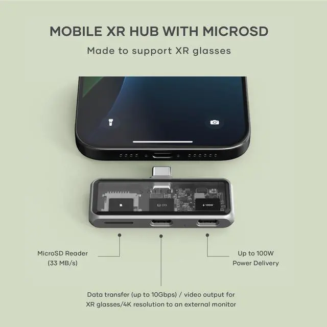 Alt view image 2 of 5 - Satechi USB C Hub Mobile, with 4K HDMI, 100W Pass-Through Charging, 10Gbps Data Transfer, MicroSD Card Reader, 4-in-1 USB C Adapter for iPad, MacBook, Switch OLED and More