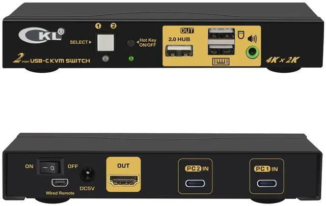 Main image of CKL 2 Port USB C KVM Switch for 2 Laptops 4K@60Hz, Type C Input HDMI Output Keyboard Mouse Monitor Switcher 62T
