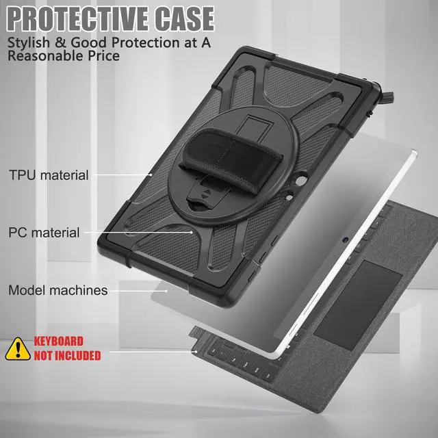 Alt view image 3 of 5 - ZenRich Case for Microsoft Surface Go 4/3/2/1 10.5-inch,Protective Case for Surface Go 4/3/2/1 with 360 Rotating Kickstand/Hand Strap Heavy Duty Shockproof,Compatible with Type Cover Keyboard