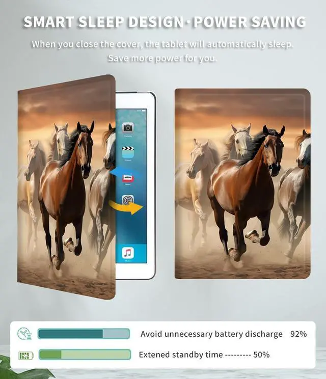 Alt view image 4 of 5 - Case Fits All-New Amazon Kindle Fire HD 8 & 8 Plus Tablet(12th Generation/10th Generation, 2022/2020 Release) 8" Slim Lightweight PU Leather Smart Stand Cover Case with Auto Wake/Sleep,Running Horse