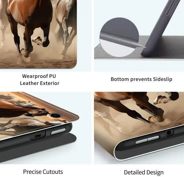 Alt view image 3 of 5 - Case Fits All-New Amazon Kindle Fire HD 8 & 8 Plus Tablet(12th Generation/10th Generation, 2022/2020 Release) 8" Slim Lightweight PU Leather Smart Stand Cover Case with Auto Wake/Sleep,Running Horse