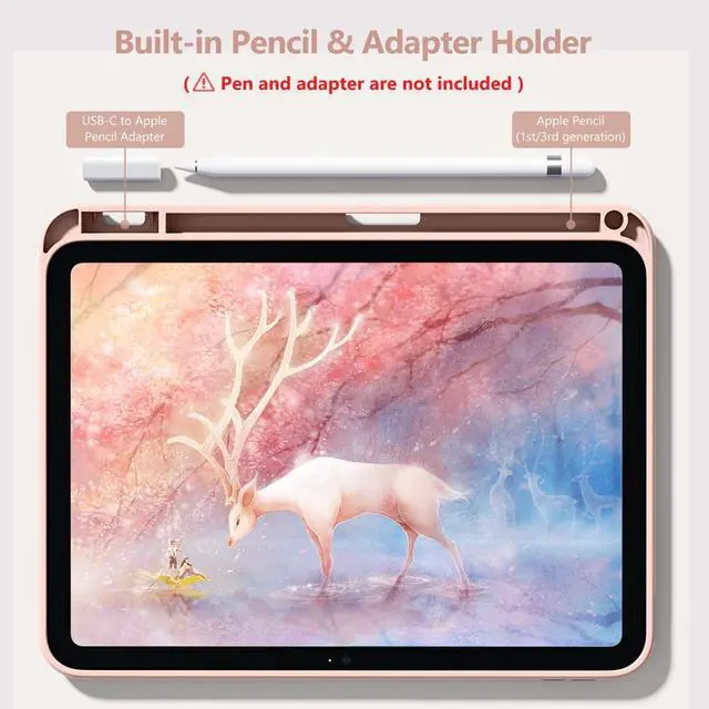 Alt view image 3 of 5 - Wenlaty Compatible with iPad (A16) 11th Generation Case 11 Inch 2025, for iPad 10th Generation 10.9 Inch 2022 with Pencil Holder, Trifold Stand Protective Clear Back Shell, Auto Wake/Sleep, Rose Pink