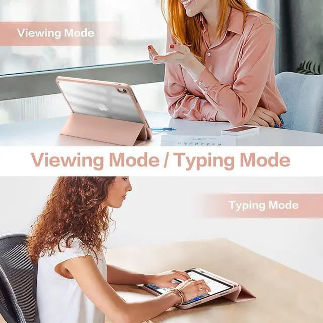 Alt view image 5 of 5 - Wenlaty Compatible with iPad (A16) 11th Generation Case 11 Inch 2025, for iPad 10th Generation 10.9 Inch 2022 with Pencil Holder, Trifold Stand Protective Clear Back Shell, Auto Wake/Sleep, Rose Pink