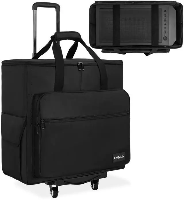 Main image of AKOZLIN Desktop Carrying Case PC Tower Travel Case with Detachable Cart PC Gaming Computer Case Travel Storage Bag for Desktop Tower, Keyboard, Cable and Mouse Black