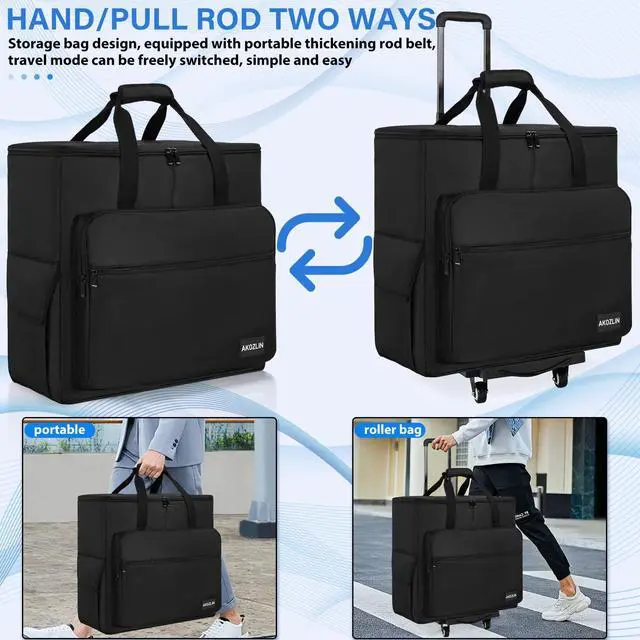 Alt view image 5 of 5 - AKOZLIN Desktop Carrying Case PC Tower Travel Case with Detachable Cart PC Gaming Computer Case Travel Storage Bag for Desktop Tower, Keyboard, Cable and Mouse Black