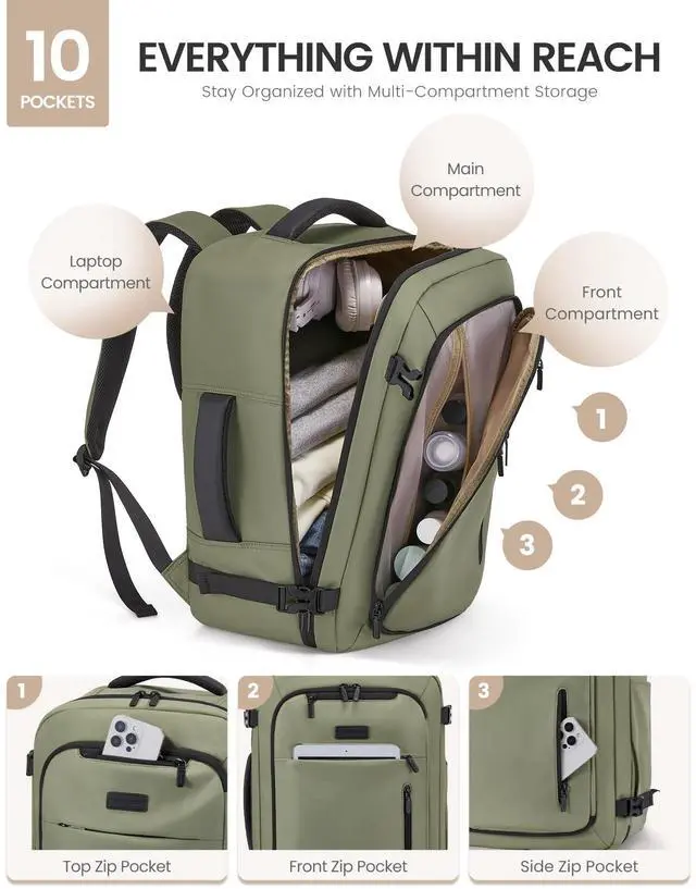 Alt view image 4 of 5 - LOVEVOOK Travel Backpack for Women Men with Garment Bag, 40L Carry on Backpack as TSA Personal Item Flight Approved, Luggage Daypack Fits 17.3" Laptop, Overnight Business Weekender Travel Essential
