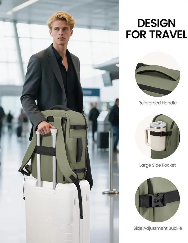 Alt view image 5 of 5 - LOVEVOOK Travel Backpack for Women Men with Garment Bag, 40L Carry on Backpack as TSA Personal Item Flight Approved, Luggage Daypack Fits 17.3" Laptop, Overnight Business Weekender Travel Essential