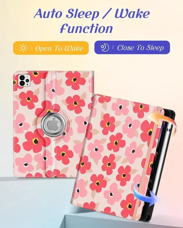 Alt view image 4 of 5 - Kidcube for iPad Pro 11 Inch Case M4 2024 5th Generation - Women Girls Cute Rotating Stand Folio Cover with Pencil Holder & Card Slot Kawaii Floral Flower Design for iPad Pro 11'' Case 2024 M4 5th Gen