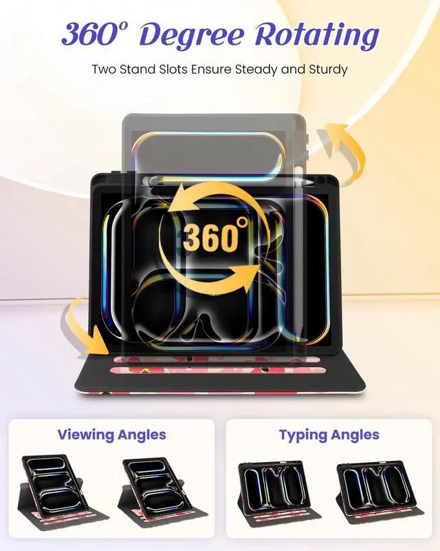 Alt view image 5 of 5 - Kidcube for iPad Pro 11 Inch Case M4 2024 5th Generation - Women Girls Cute Rotating Stand Folio Cover with Pencil Holder & Card Slot Kawaii Floral Flower Design for iPad Pro 11'' Case 2024 M4 5th Gen