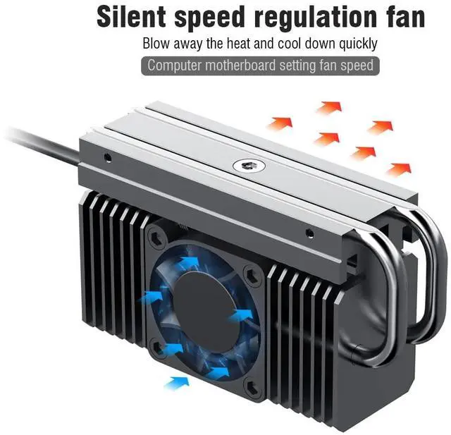 Alt view image 5 of 5 - ElecGear M.2 2280 SSD Cooler, EL-80X PWM Cooling Fan + Heat Pipe + Solid Aluminum Heatsink for 80mm PCIe NVMe and SATA SSD Internal Solid State Drive, Thermal Pads Included