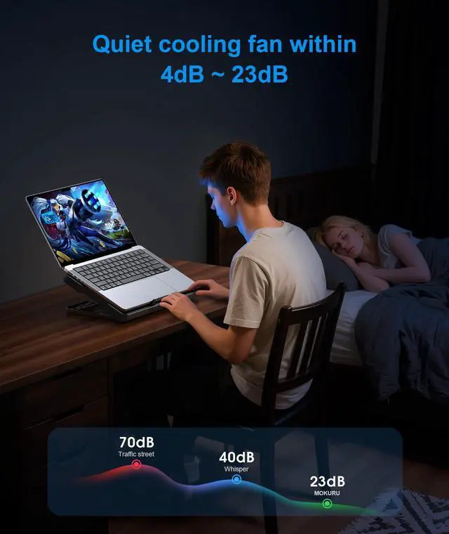 Alt view image 3 of 5 - MOKURU Laptop Cooling Pad, Laptop Cooler with 6 Quiet Fans Up to 17.3 Inch Heavy Notebook Cooler Stand, 8 Levels of Tilt, Two Levels of Height Adjustable (Black)