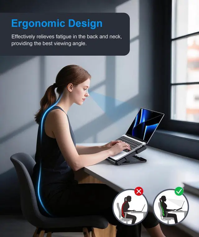 Alt view image 5 of 5 - MOKURU Laptop Cooling Pad, Laptop Cooler with 6 Quiet Fans Up to 17.3 Inch Heavy Notebook Cooler Stand, 8 Levels of Tilt, Two Levels of Height Adjustable (Black)