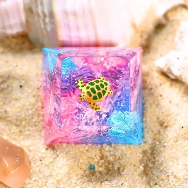 Alt view image 2 of 5 - Sea Turtle Artisan Keycap Pink and Blue Ocean Coral R1 SA Profile Custom Sea Creatures Keycaps 1U ESC Handmade Gaming Resin Key Cap Cherry MX Switch Compatible Mechanical Keyboard Turtle Lover Gift