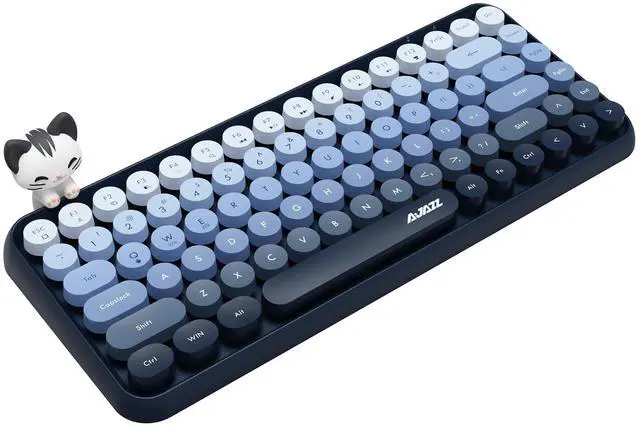 Main image of FELICON 308i Wireless Bluetooth Keyboard, Retro Typewriter Design with Gradient Colorful Round Keycaps and Cute Magnetic Cat Doll, 84 Keys, Multi Device Keyboard for iPad/Laptop/PC/Win/Mac(Blue)